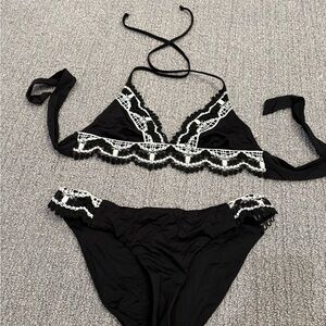 BECCA Black Bikini with White Lace Trim